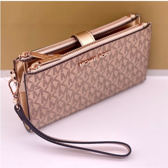 Michael Kors Jet Set Travel Double Zip Wristlet In Rose Gold - Picture 3 of 10